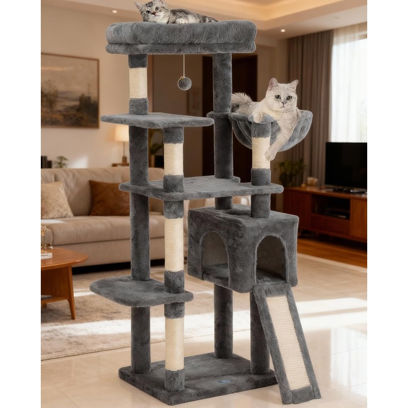 Komicoll 54 Inches Cat Tree, Tall Cat Tower with Hammock,