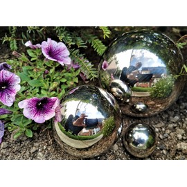 garten-wohnambiente Set of 3 Decorative Polished Stainless Steel Spheres, 15/10/5 cm