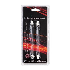 Double Ended J Type Halogen Bulbs - 118mm, 500 Watts, 120 Volts, 2700K Warm White Light – Dimmable, Energy Saver, Long Life – 2 Pack – by Brite Innovations