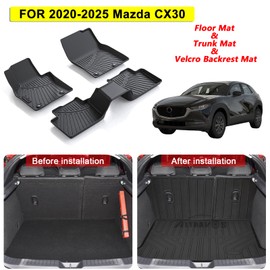 Floor Mats & Cargo Liners for 2020-2025 Mazda CX30 CX-30, TPE All Weather Protection Car Floor Liners with Trunk Mat & Backrest Mat Accessories