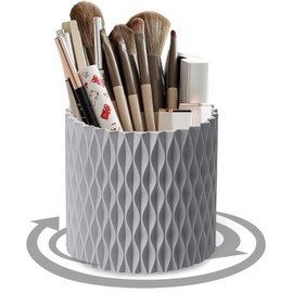 FYGAIN Makeup Brush Holder Organizer, 360° Rotating Multi-Functional Pen Holder for Desk, Spinning Multi-Purpose Desktop Stationary Organizer for Lipsticks, Comb, Beauty Tool (Grey)