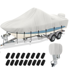 NOOKAT Center Console Boat Cover 20-22ft, 1200D Waterproof Boat Cover with Motor Cover, Trailerable Boat Cover for Center Console Boat, Heavy Duty Marine Grade UV Resistant Polyester Fabric, Gray