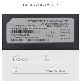 DFTIM 5200MAH MC32 Battery Compatible for Symbol MC32 MC3200 MC32N0 MC32N0-S 82-000012-02 82-000012-01 MC32N0S BTRY-MC32-52MA-10 BTRY-MC33-52MA-01 BTRY-MC32-01-01 Scanner Battery 3.7V 19.24Wh