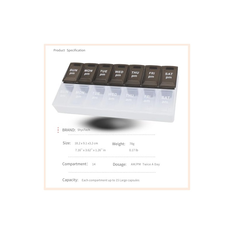 7 Day Weekly Pill AM PM Organizer, ShysTech Large Pill