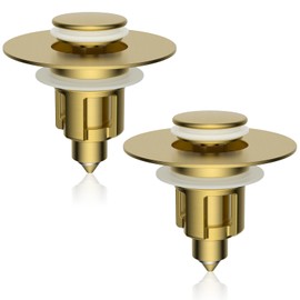 Universal Metal Bathroom Sink Stopper, Upgraded Stainless Steel Sink Drain Strainer for 1.1''~2.36" Basin Pop Up Drain Strainer, Anti-Clogging Filter Basket, Brushed Gold-2 Pack