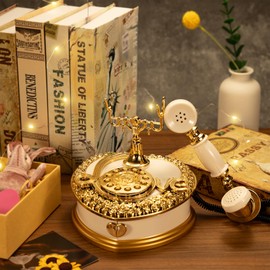 Music Box Retro Phone with Dial for Elise Wind-Up Music Box for Birthday Valentine's Day Christmas Gift