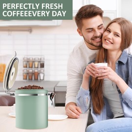 4Pcs Coffee Storage Canister 1.5L Double Airtight Coffee Beans Container with Date Locator 304 Stainless Steel Kitchen Food Storage Container with Spoon for Coffee Beans Grounds Tea,Green Sugar,Green