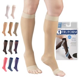 Truform Sheer Compression Stockings, 15-20 Mmhg, Women's Knee High Length, Open Toe, 20 Denier Nude, Pack of 1