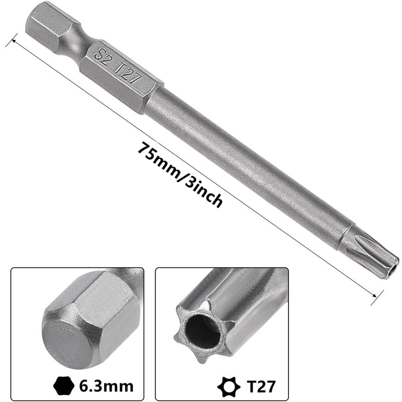 XMHF 10Pcs 75mm/3inch Long 1/4 Inch Hex Shank T27 Torx