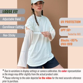 aningkimi UPF 50+ Sun Protection Arm Sleeves, White, Elastic Waistband, Loose Fit (Pale Peach, Large)