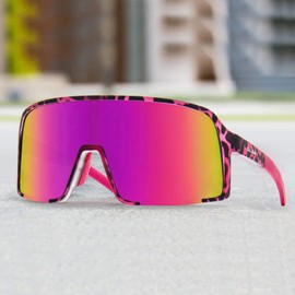 MAXJULI Polarized Sunglasses for Men Women, Windproof Outdoor Sports Cycling Running UV400 Protection Sun Glasses 8133 (Pink and Purple/Rose Pink Lens)