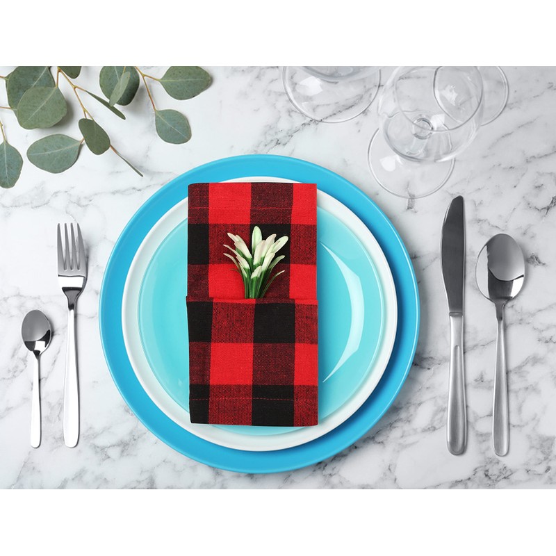 Ramanta Home - Servilletas (12 Unidades), Negro/Rojo (Black/Red), 18x18