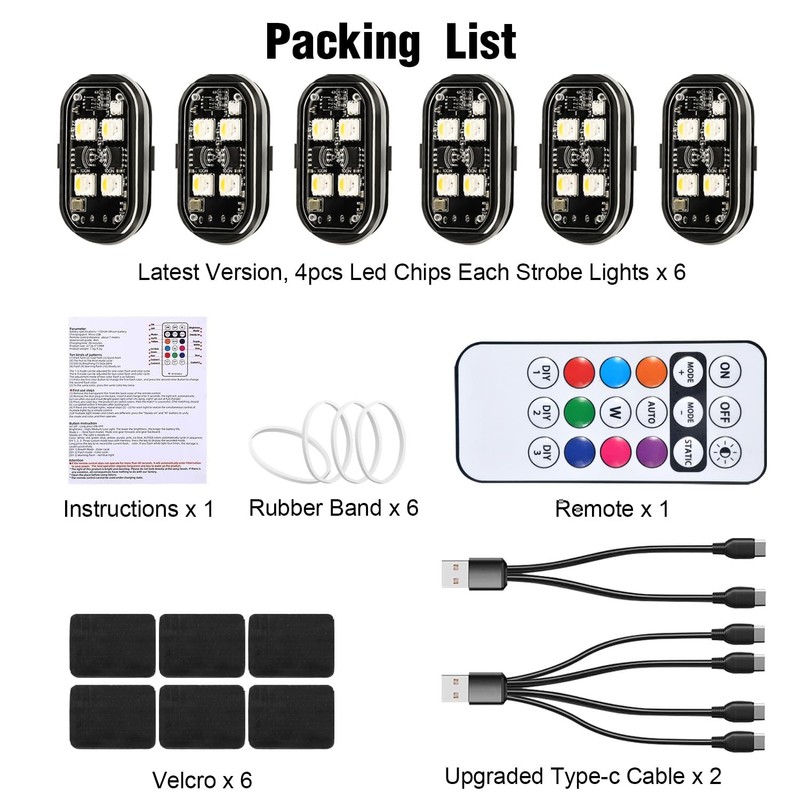 6PCS Wireless LED Lights with Remote Control, Upgraded 4LEDs 8
