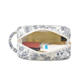 WHHJM Cute Floral Makeup Bag with Handle, Travel Make Up Bag Cosmetic Bag for Women, Zipper Toiletry Pouch Essentials (Navy Flower)