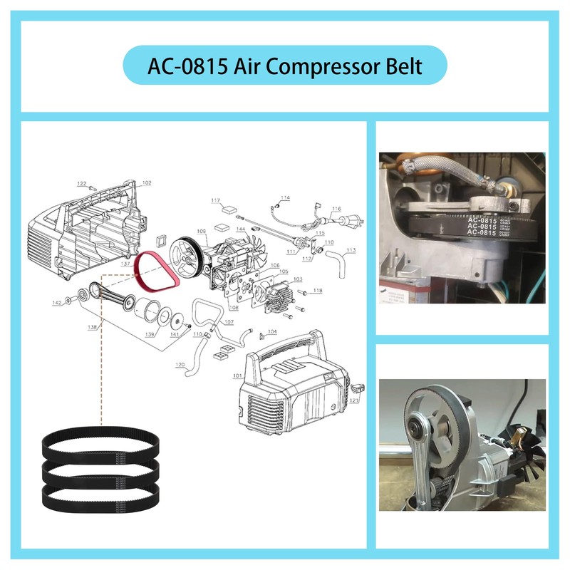 3 Pack AC-0815 Air Compressor Belt, Fits Models CF2600, D55141,