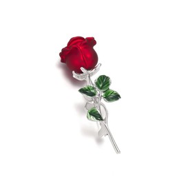 Red Rose Flower Brooch for Women Girls Cute Floral Green Leaf Lapel Pin Accessories Boutonniere Corsage for Hat Bag Suit Tie for Party Dance Wedding Banquet Jewelry (Silver)
