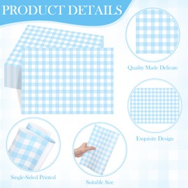 Moinchore Blue and White Gingham Paper Placemats Disposable Blue Checkered Plaid Placemats, 10 x 14 Inch Rectangle Table Mats for Wedding Birthday Baby Shower Picnic Party Favor Table Decorations