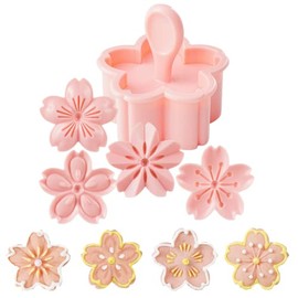 Crethinkaty 4 Styles Cookie Mold Stampers Cherry Blossom Pastry/Stamper Pink Cherry Blossom Shape Flower Hand Pressure Pastry Tool Fondant Cutters Set for Baking