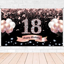 Trgowaul 18th Birthday Decorations for Girls - Rose Gold 18th Birthday Backdrop for her 5.9 X 3.6 Fts 18th Birthday Party Suppiles Photography Supplies Background Happy 18th Birthday Banner