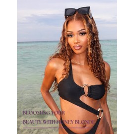 AUROO Honey Blonde 2x6 HD Lace Closure Only Deep Wave 18 Inch, 12A 100% Human Hair Curly 2x6 Kim K Closure Transparent Lace Middle Long Deep Parting Full Lace #P4/27 Highlight Balayage Ombre Brown