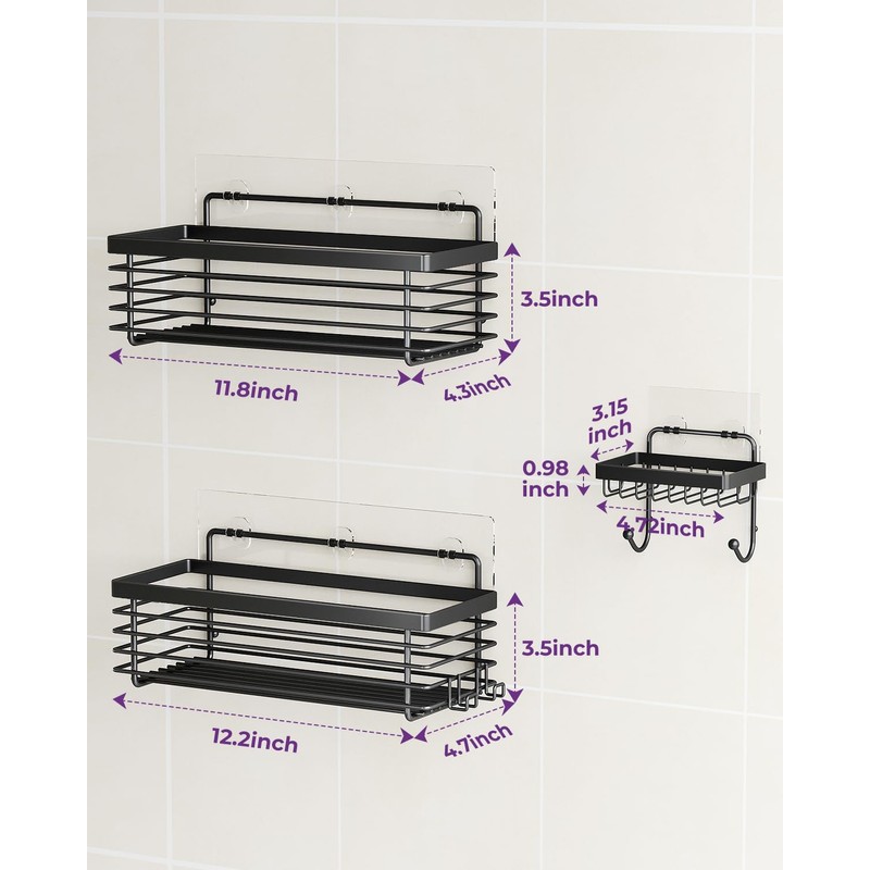 ODesign Shower Caddy 3 Pack SUS304 Stainless Steel-No Drilling-Shower Bathroom