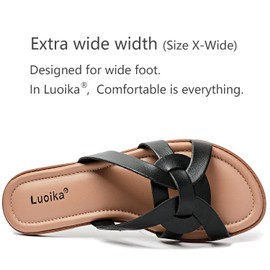 Luoika Sandalias planas de ancho ancho para mujer. Cómoda cama de corcho, plataforma plana de cuña baja para playa o piscina. Sandalias ligeras y deportivas para mujer., Negro 902., 10 X-Wide