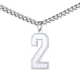 FindChic Jersey Number 2 Necklaces for Men Stainless Steel Sports Player Football Basketball Number Pendant with 22'' Curb Chain Athelets Lucky Jewelry