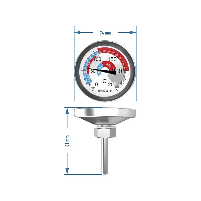 2Measure Large BBQ Thermometer Smoker Thermometer Smoker Smoking Oven Stainless