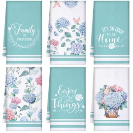 Boyiee Set of 6 Hydrangeas Kitchen Towels Spring Tea Towels Absorbent Dish Towels 24 x 16 Inches Kitchen Gifts Hand Towels Hydrangea Lover Gifts for Farmhouse Kitchen Bathroom