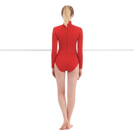 Women's Turtleneck Spandex Long Sleeve Leotard (Medium, Red)
