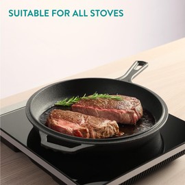 Navaris Cast Iron Casserole Dish Pot 5QT / 10.2" (4.7L / 26cm) - Dutch Oven for Bread Making - Pre-Seasoned Cast Iron Pot with Lid Usable as Frying Pan