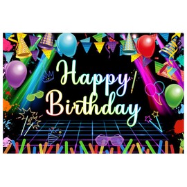 AIIKES 6x4ft Neon Happy Birthday Backdrop Neon Birthday Party Photography Backdrop Colorful Graffiti Splash Paint Banner XY186