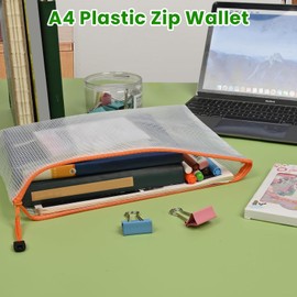 NICKLIN A4 Plastic Zip Wallet,6Pcs A4 Plastic Folders Zip Wallet,A4 Mesh Zipper Bags Clear Ziplock Plastic Pockets,File Zipper Bags Waterproof for Office School Home Files Storage