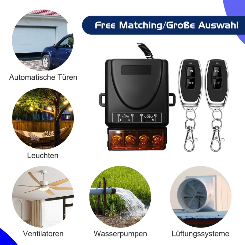 Remote Control Switch, AC 110V/220V/230V/240V, 30A Relay Wireless RF Switch,