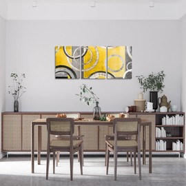 Feelyou Yellow Gray Circle Picture Wall Decor Retro Swirls Canvas Wall Art for Living Room Bedroom Geometry Swirls Canvas Wall Art for Living Room Bedroom Kids Boys Girls Geometric Wall Painting