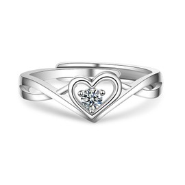 Bellitia Jewelry Platinum Plated 925 Sterling Silver Adjustable Engagement Rings with Heart Design for Women Ladies Cubic Zirconia Infinity Women's Ring Set, 925 sterling silver, copper, Cubic