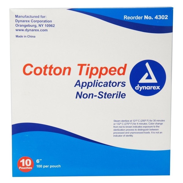 Dynarex Cotton Tipped Applicators 6 inch 1000 ea (Pack of 3)