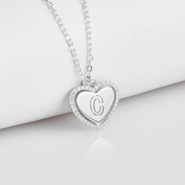 Elio Passero Heart Initial Pendant Necklace,S925 Sterling Silver Hypoallergenic 26 Letters Alphabets love Necklaces Charm Chain for Women Grils Birthday Anniversary Jewelry Gifts,Chain Length 17.7"