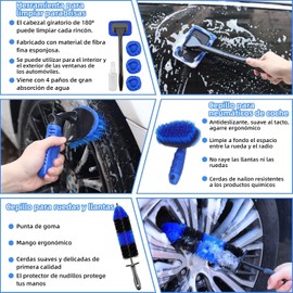 Kit de Limpieza para Auto de 26 Piezas – Juego de Cepillos para Detalles de Coche – Lavado Interior, Exterior y Ruedas – Cepillos de Detalle Automotriz – Suministros Profesionales (Amarillo 26pzs)