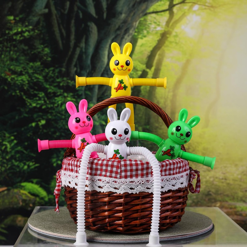 Limpskys 4Pack Telescopic Suction Cup Bunny Toy，Easter Bunny, Easter Egg