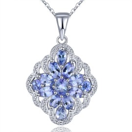 ZhenCai Natural Tanzanite Pendant Necklace for Women Hypoallergenic S925 Sterling Silver Special Style Birthstone Charm with Silver Chain Fine Jewelry for Her (Natural Tanzanite)