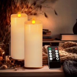 SoulBay Flameless Candles Battery Operated with Remote Timer, 8" x 3" LED Flickering Fake White Pillar Candle Decorative for Lanterns Table Home Decorations, 800H Long Lasting, Set of 2, Wax Shell