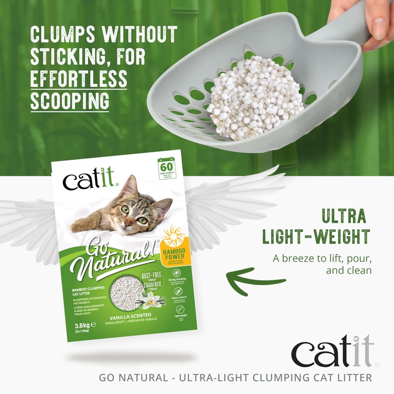Catit Go Natural Ultra-Light Clumping Cat Litter, Bamboo Pellets, Dust-Free,