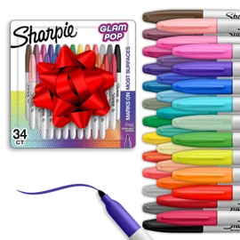 Sharpie Glam Pop Permanent Markers Fine Tip Marker Set Coloring Art Drawing Writing Markers 34 Count