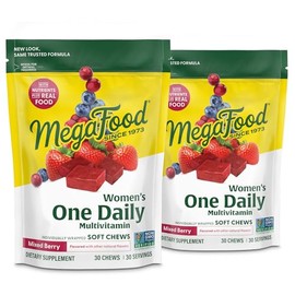 MegaFood MegaFood Women's One Daily Multivitamin Soft Chews - Multivitamin for Women with Folate, Vitamin B6, B12, Biotin, Vitamin D - Delicious Mixed Berry Flavor - Vegetarian, Non-GMO - 30 Chews, 2 Pack