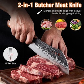 OPAYLY Hand-Forged Butcher & Carving Knife Set for Meat Cutting, 3PCS Razor Sharp High Carbon Steel Brisket, Chopping, Slicing & Boning Knives for Home & BBQ, Ideal Gift