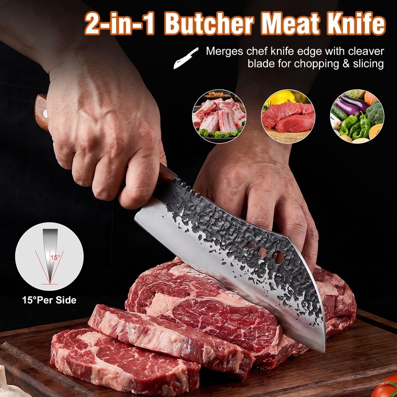 OPAYLY Hand-Forged Butcher & Carving Knife Set for Meat Cutting,