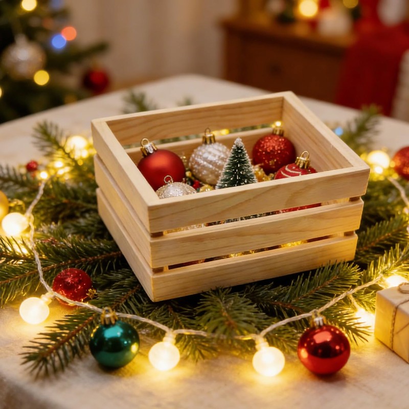 Nudaoz 6-Pack 5 Inch Natural Pine Wooden Crates, Unfinished Rustic