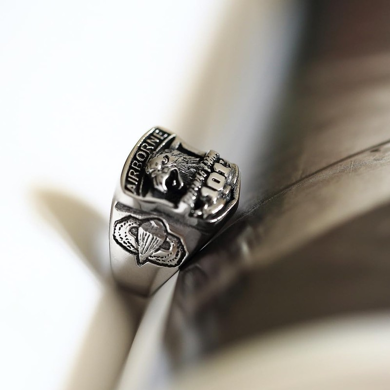US Army 101st Airborne Division Titanium Steel Ring, Military Veteran