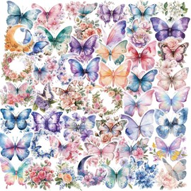 50 Pieces Butterfly Themed Stickers PET Transparent for Scrapbooking, Self-Adhesive Scrapbooking Stickers Supplies Journal Stuffers for Adult Card Making Letters DIY (red)